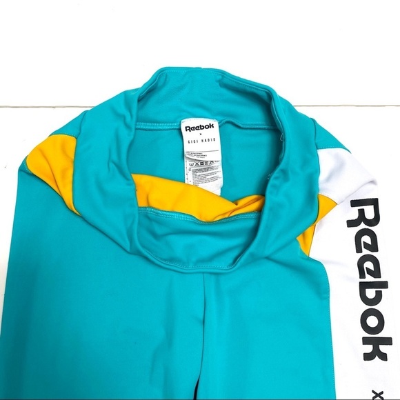 REEBOK Gigi Hadid Logo Color Block 7/8 Length Leggings in Aqua Blue - Picture 7 of 9